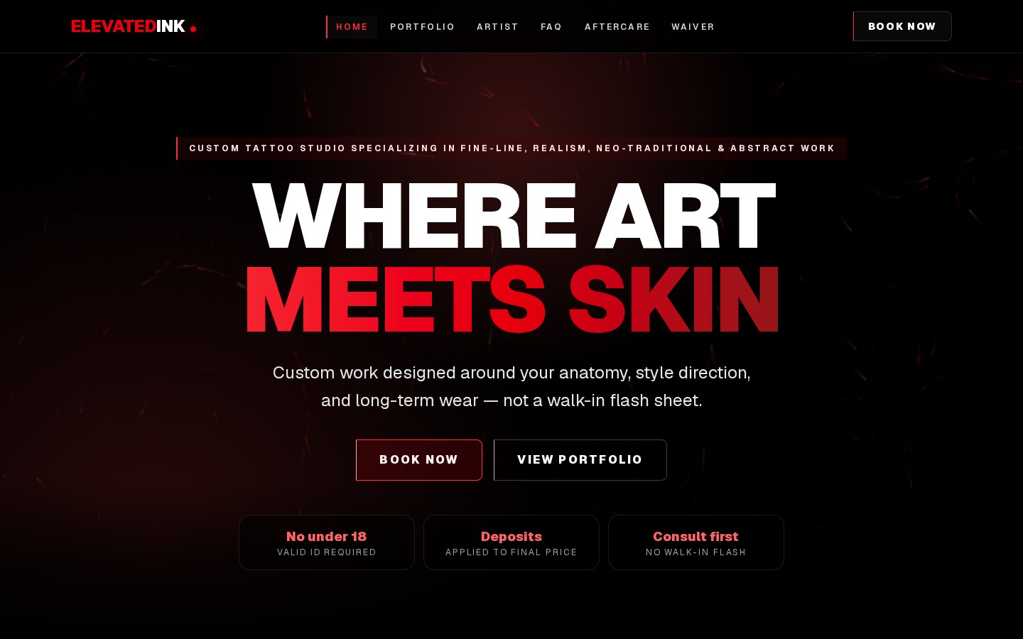 Desktop screenshot of the elevatedinkness.com website