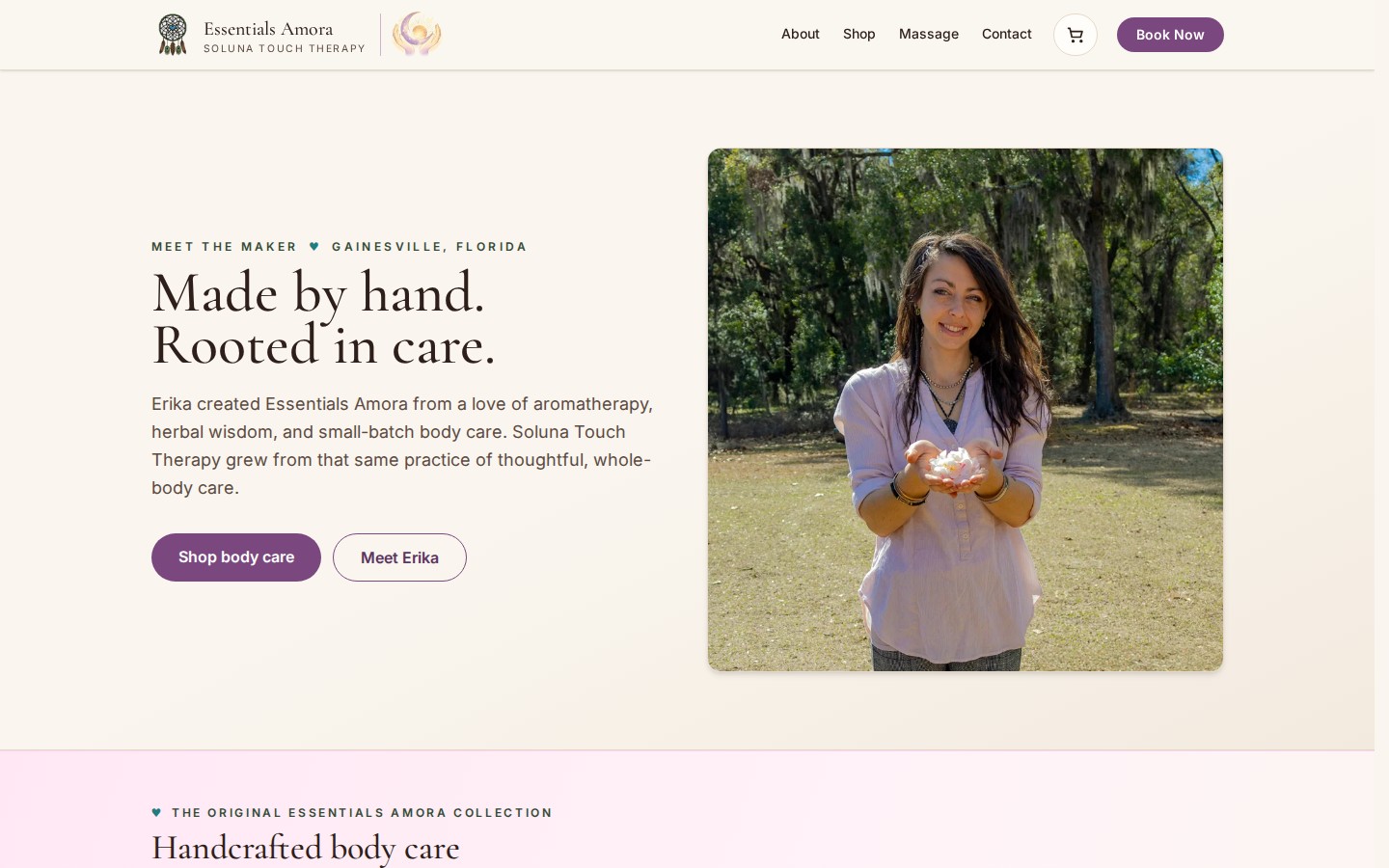 Desktop screenshot of the essentialsamora.com website