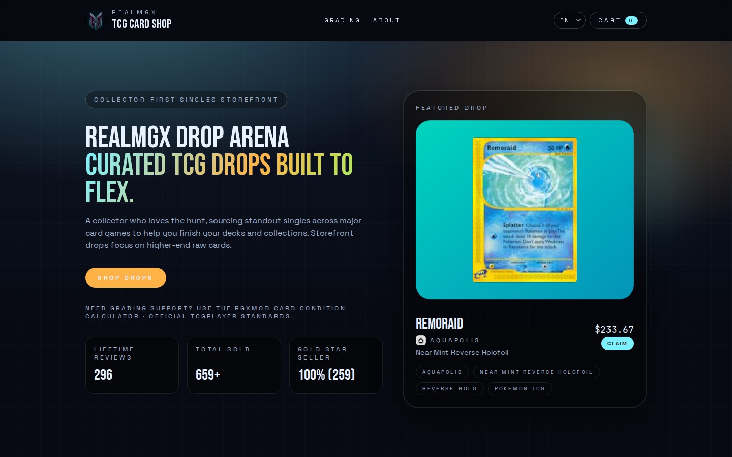 Desktop screenshot of the realmgx.shop website